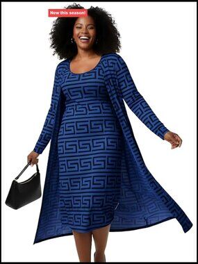 Plus Size 2 Piece Dress Set Sleeveless Midi Bodycon with Long Cardigan